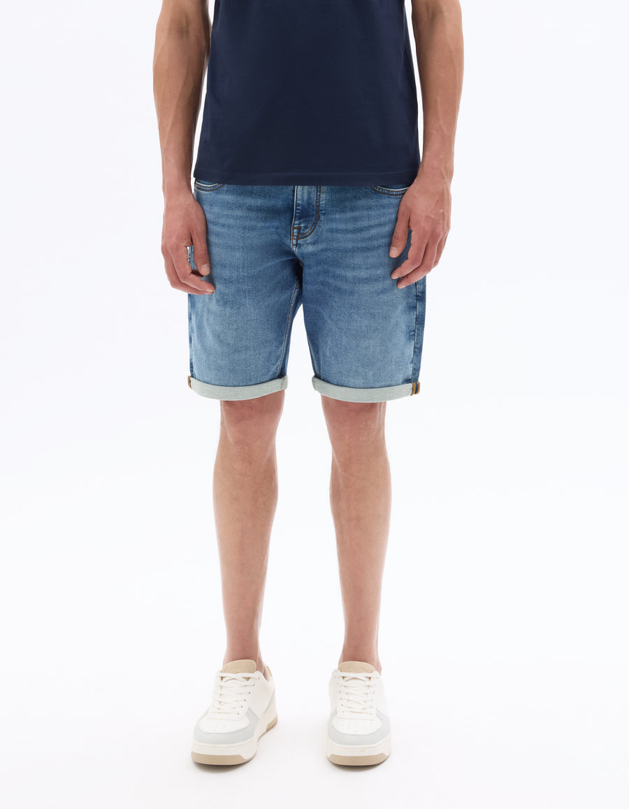 Straight Fit 100% Cotton Shorts - Blue
