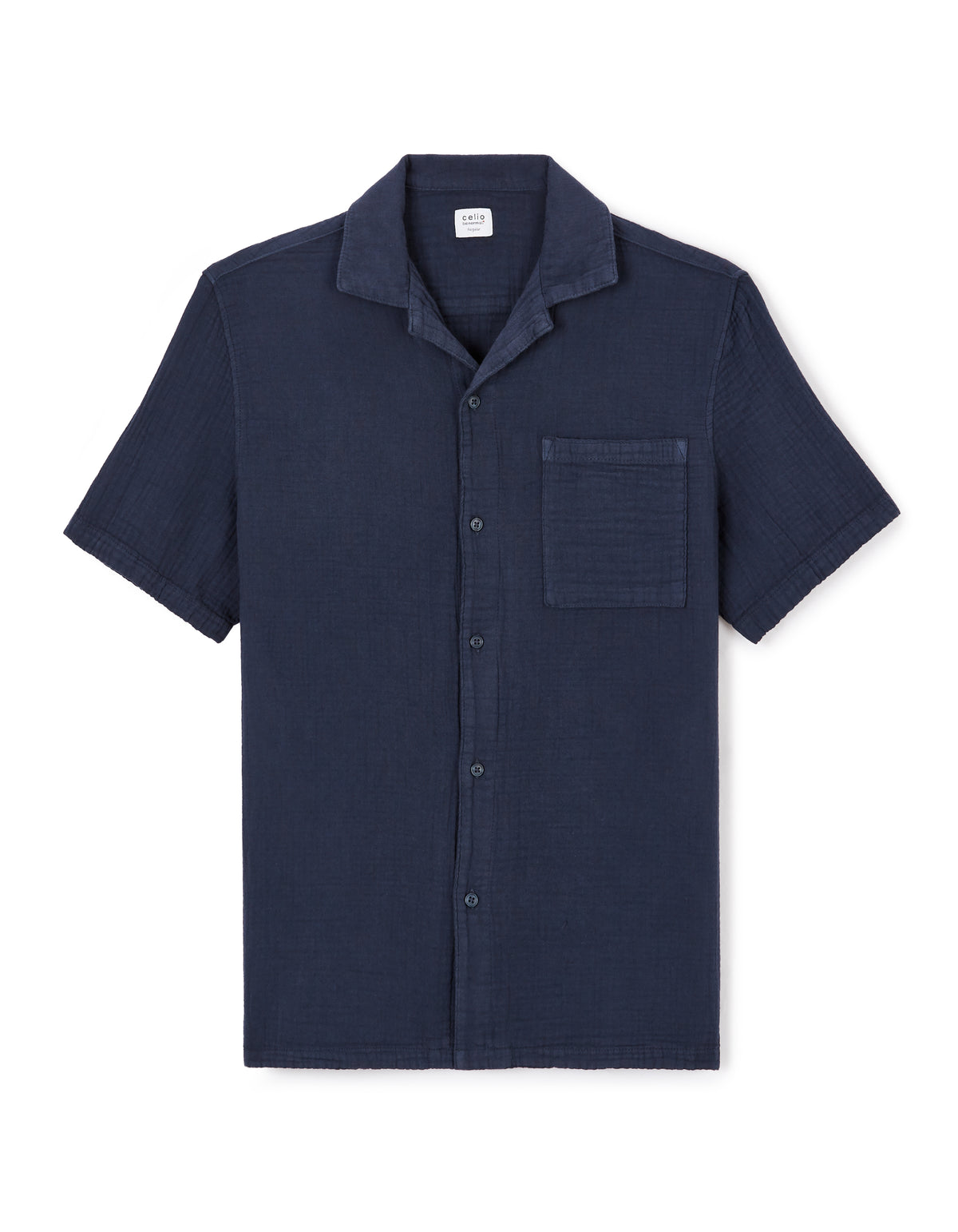 Regular Fit 100% Cotton Cuban Collar Shirt - Navy Blue