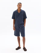 Regular Fit 100% Cotton Cuban Collar Shirt - Navy Blue