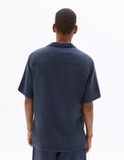 Regular Fit 100% Cotton Cuban Collar Shirt - Navy Blue