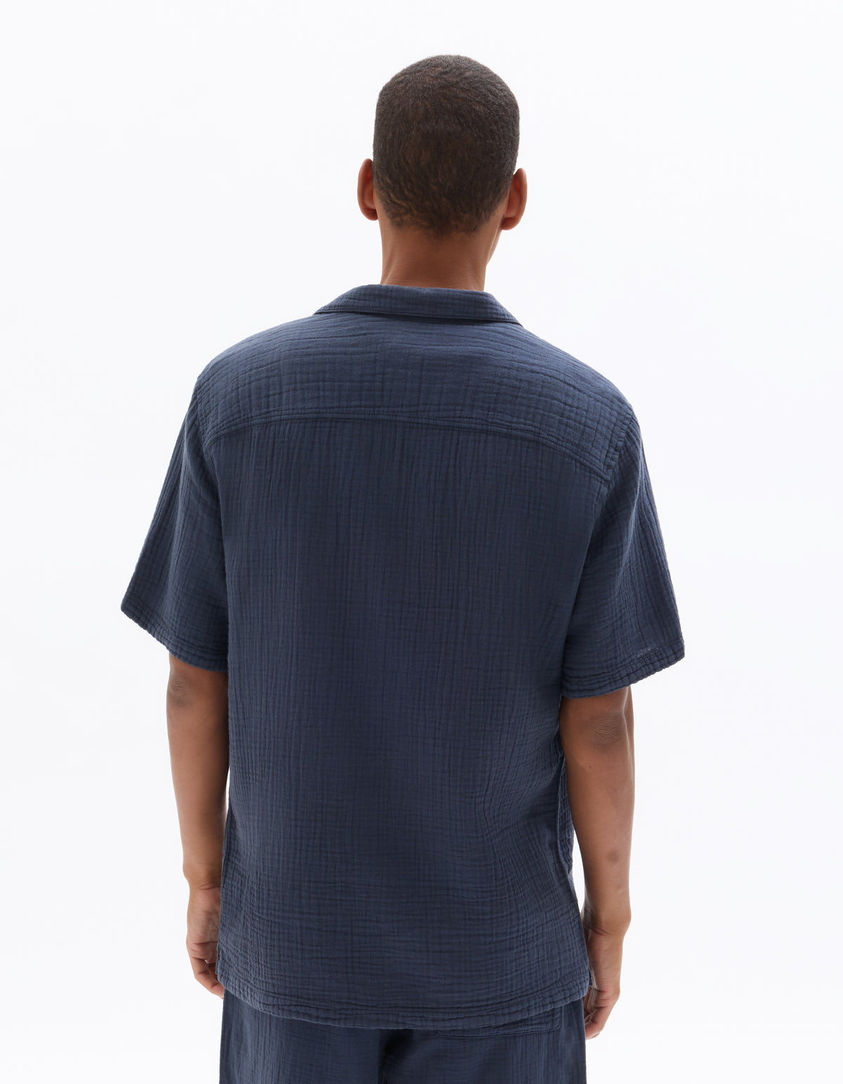 Regular Fit 100% Cotton Cuban Collar Shirt - Navy Blue
