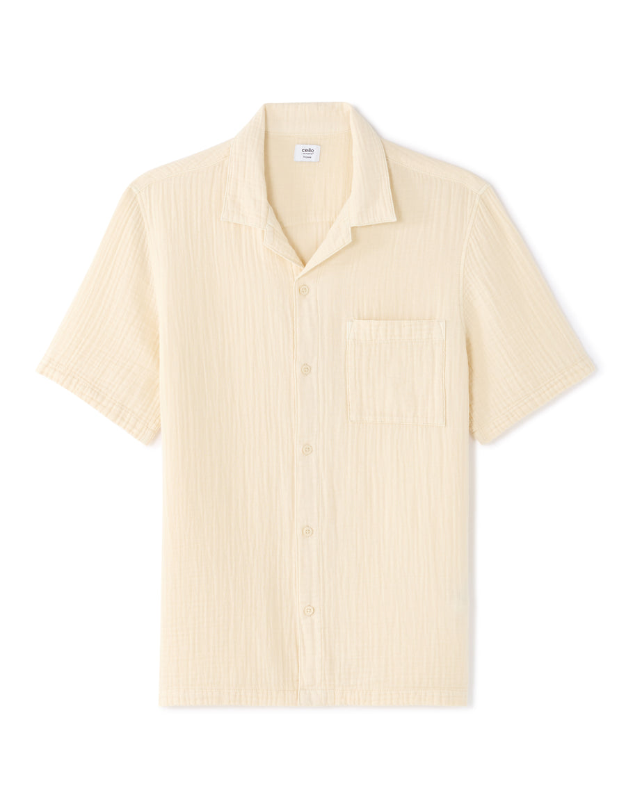 Regular Fit 100% Cotton Cuban Collar Shirt - Cream