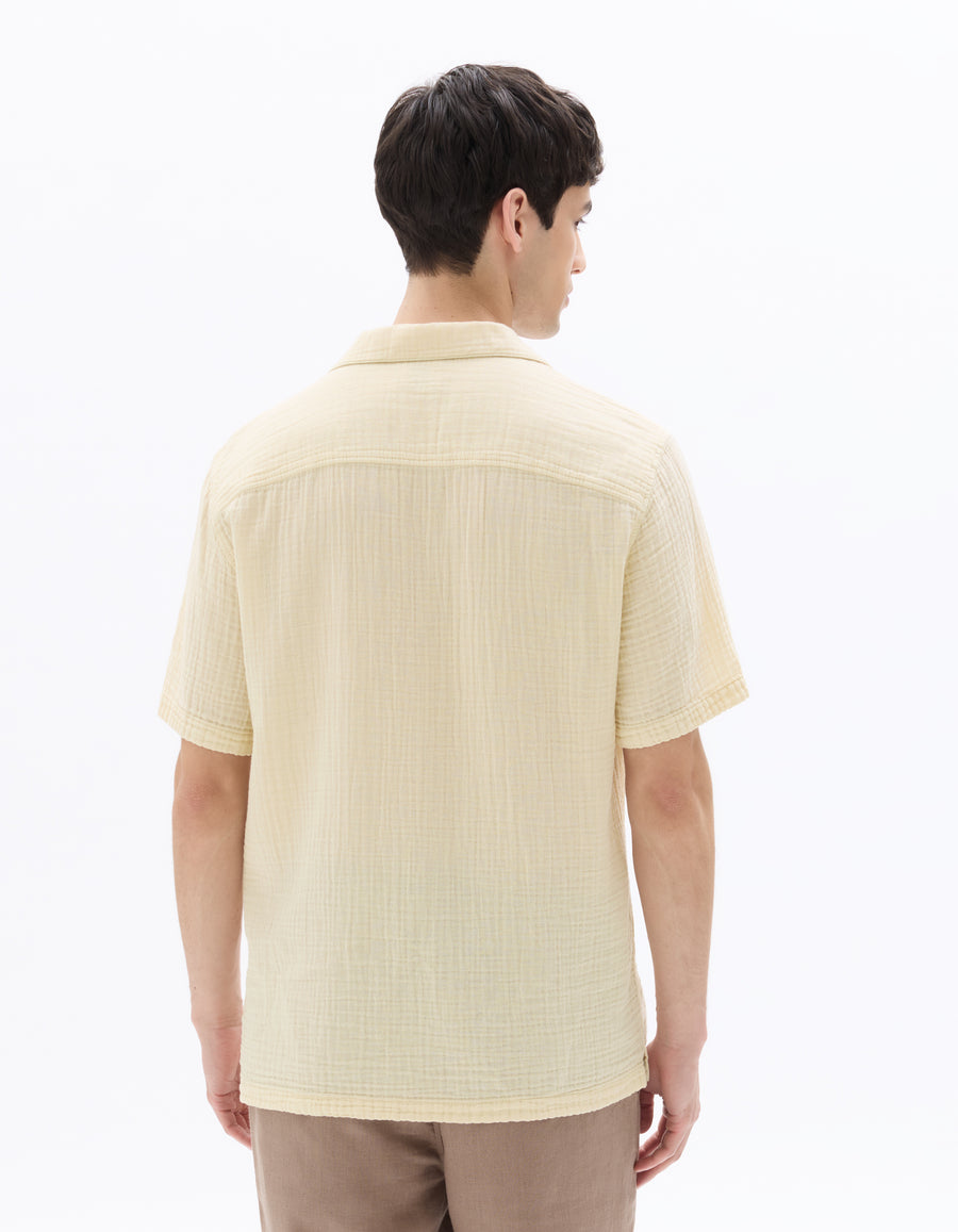 Regular Fit 100% Cotton Cuban Collar Shirt - Cream