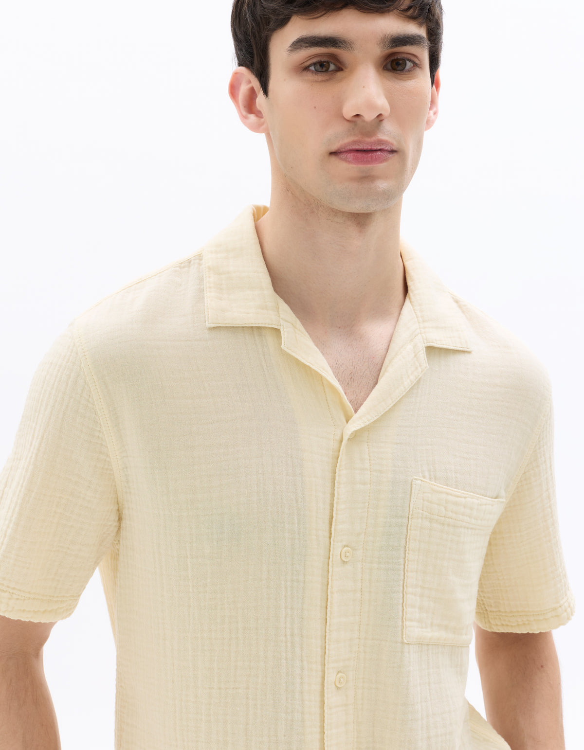Regular Fit 100% Cotton Cuban Collar Shirt - Cream