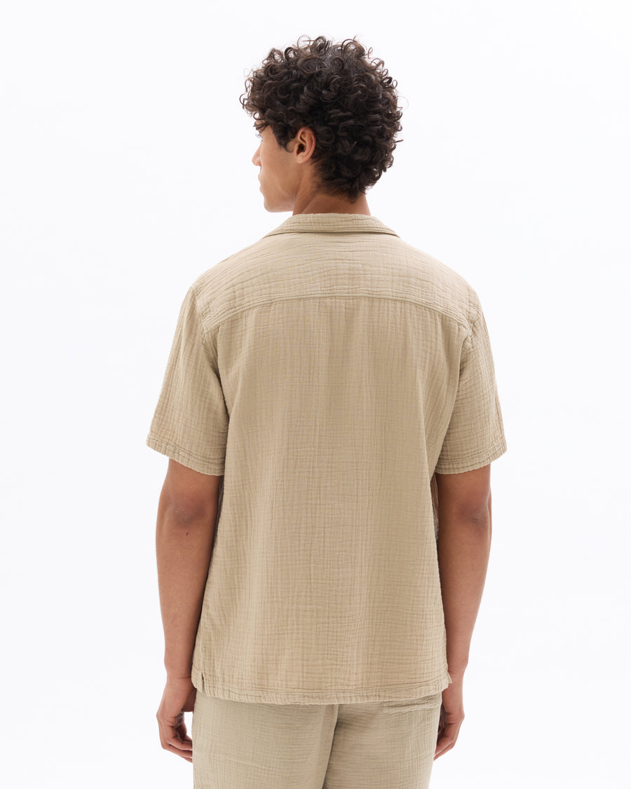 Regular Fit 100% Cotton Cuban Collar Shirt - Brown