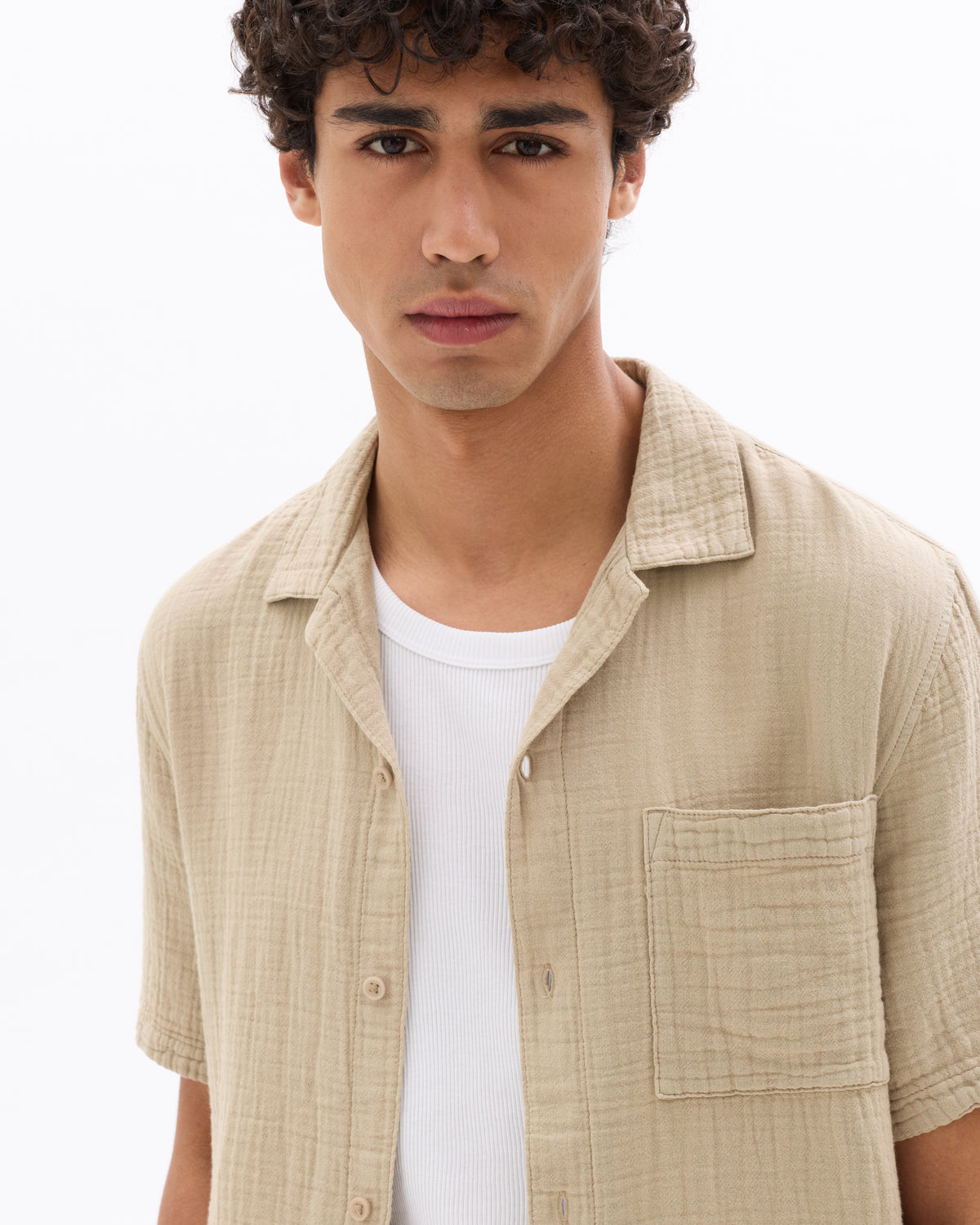 Regular Fit 100% Cotton Cuban Collar Shirt - Brown
