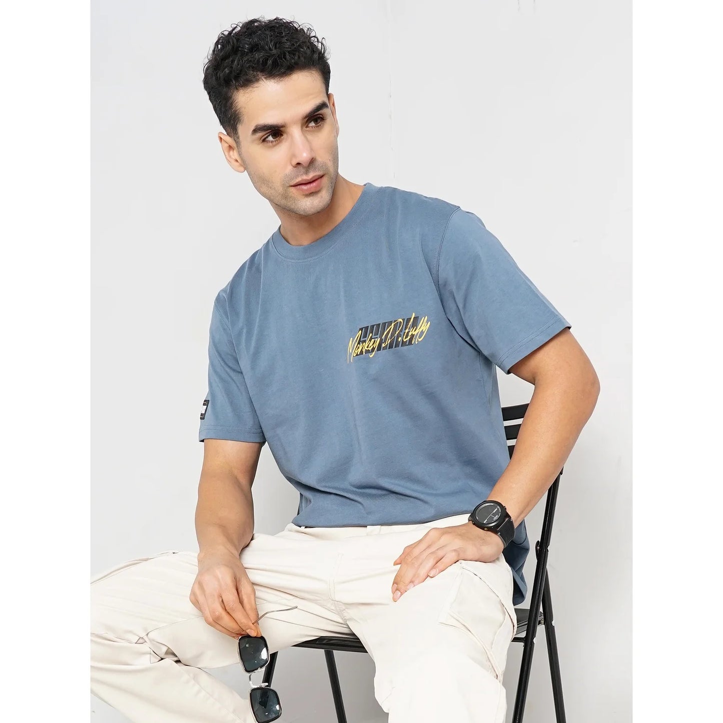 Celio* One - Piece Regular Fit Cotton Blue T-Shirt