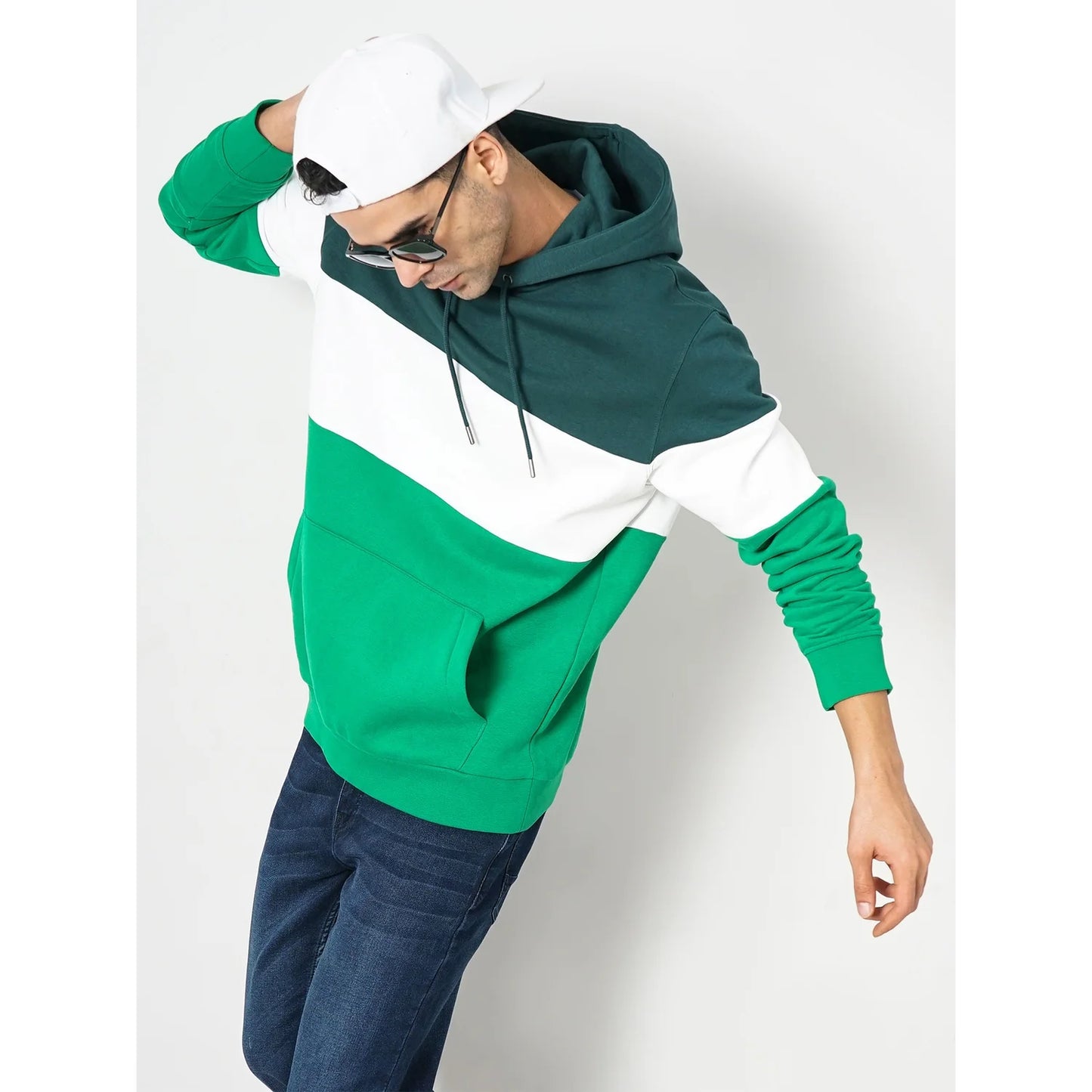 Celio* Colourblock Regular Fit Cotton Green Sweater