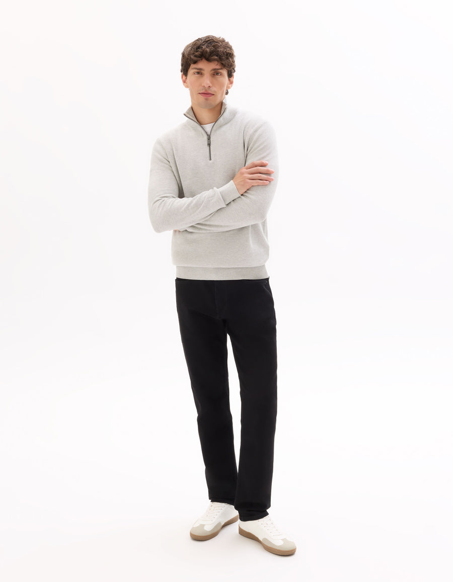 Regular Fit 100% Cotton High Neck Sweater - Grey