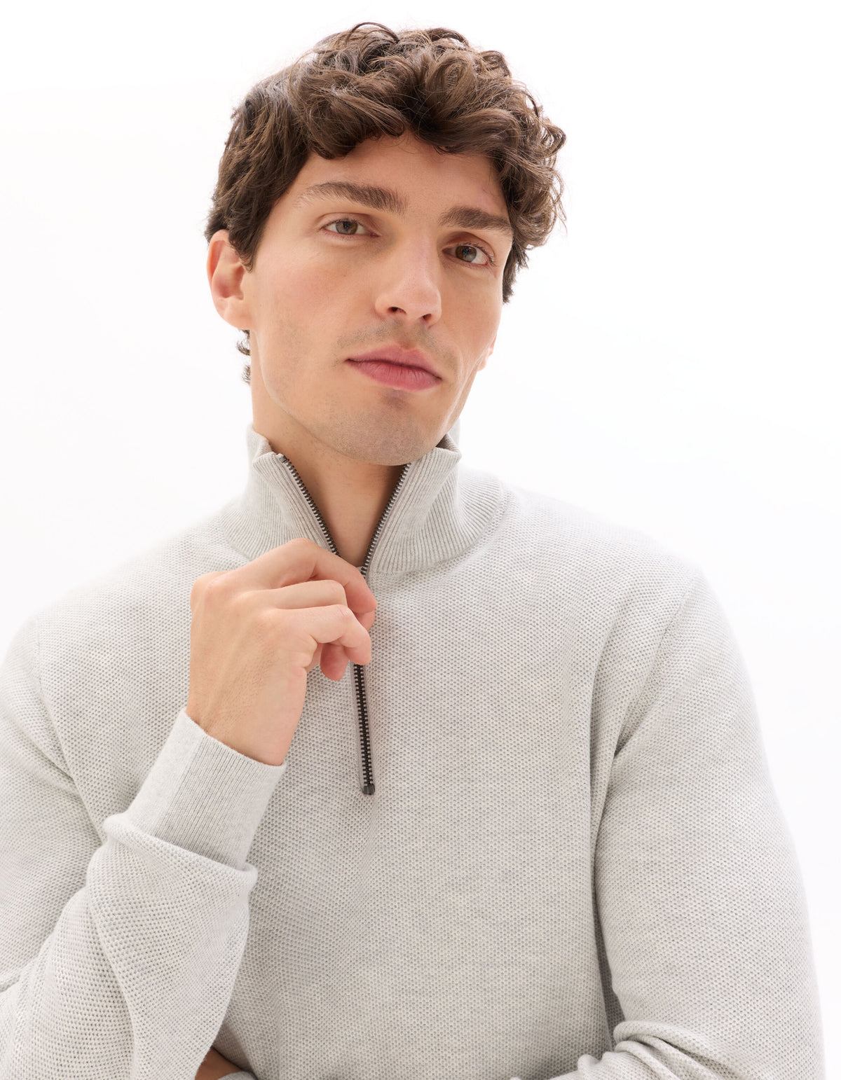Regular Fit 100% Cotton High Neck Sweater - Grey
