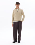 Regular Fit 100% Cotton High Neck Sweater - Beige