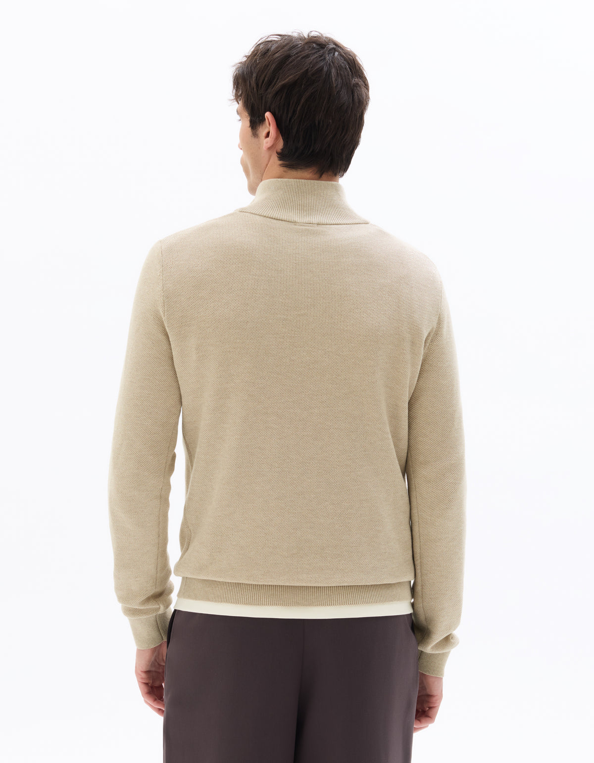 Regular Fit 100% Cotton High Neck Sweater - Beige