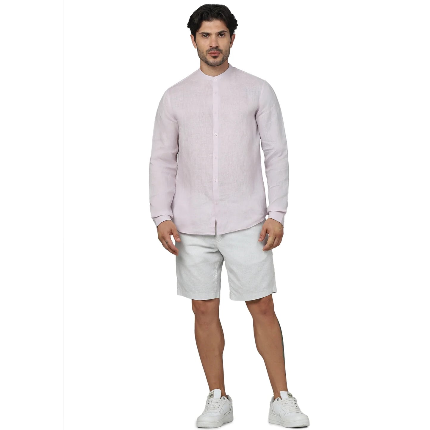 Celio* Solid Regular Fit Linen Pink Shirt