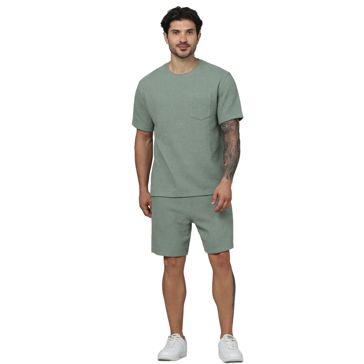 Celio* Solid Regular Fit Cotton Green T-Shirt
