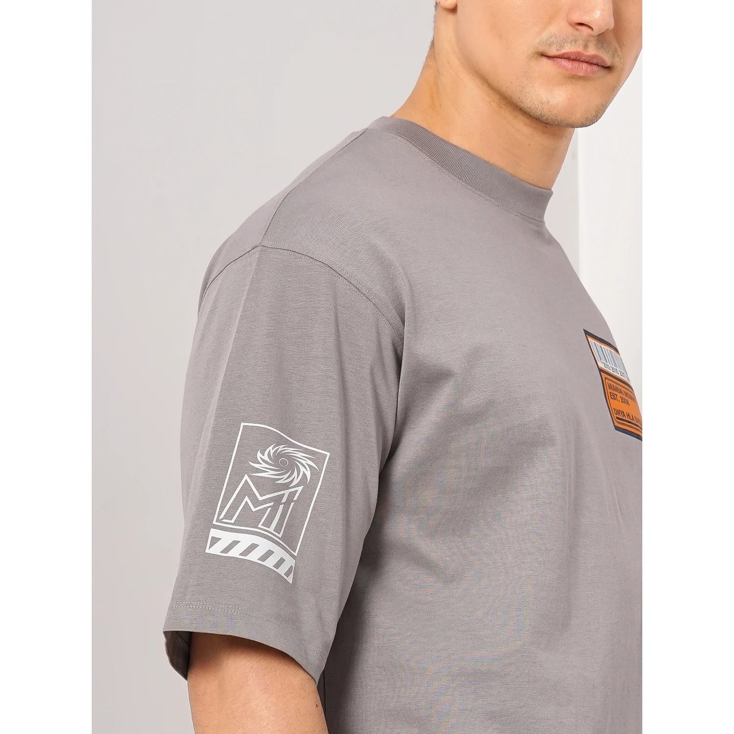 Celio Mumbai Indians Oversized 100% Cotton Grey T-Shirt
