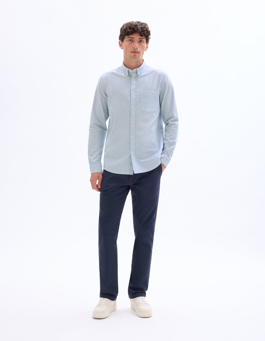 Regular Fit 100% Cotton Striped Spread Collar Shirt - Blue