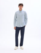 Regular Fit 100% Cotton Striped Spread Collar Shirt - Blue