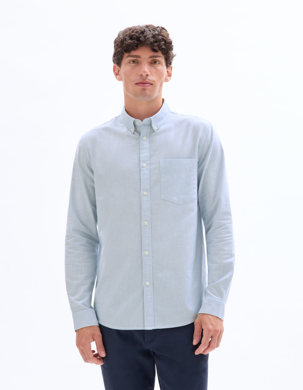 Regular Fit 100% Cotton Striped Spread Collar Shirt - Blue