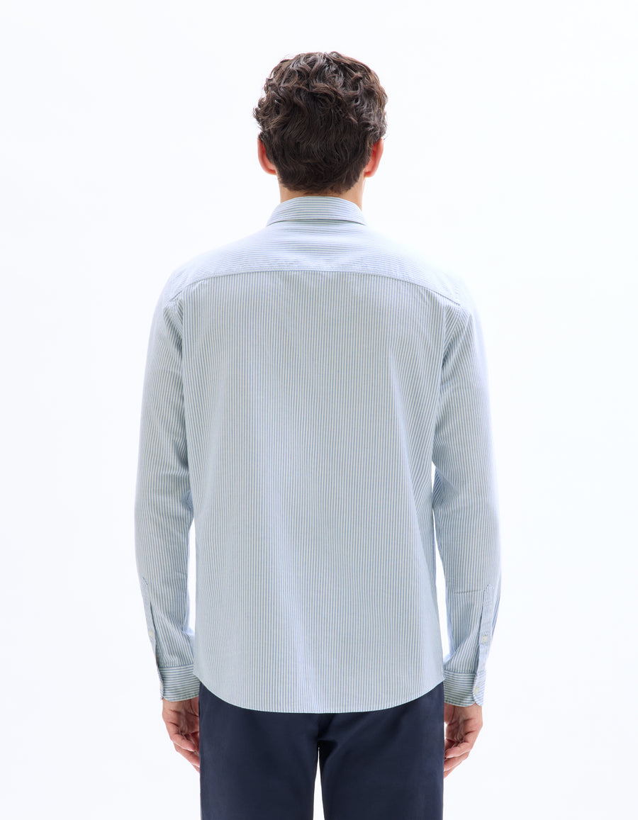Regular Fit 100% Cotton Striped Spread Collar Shirt - Blue