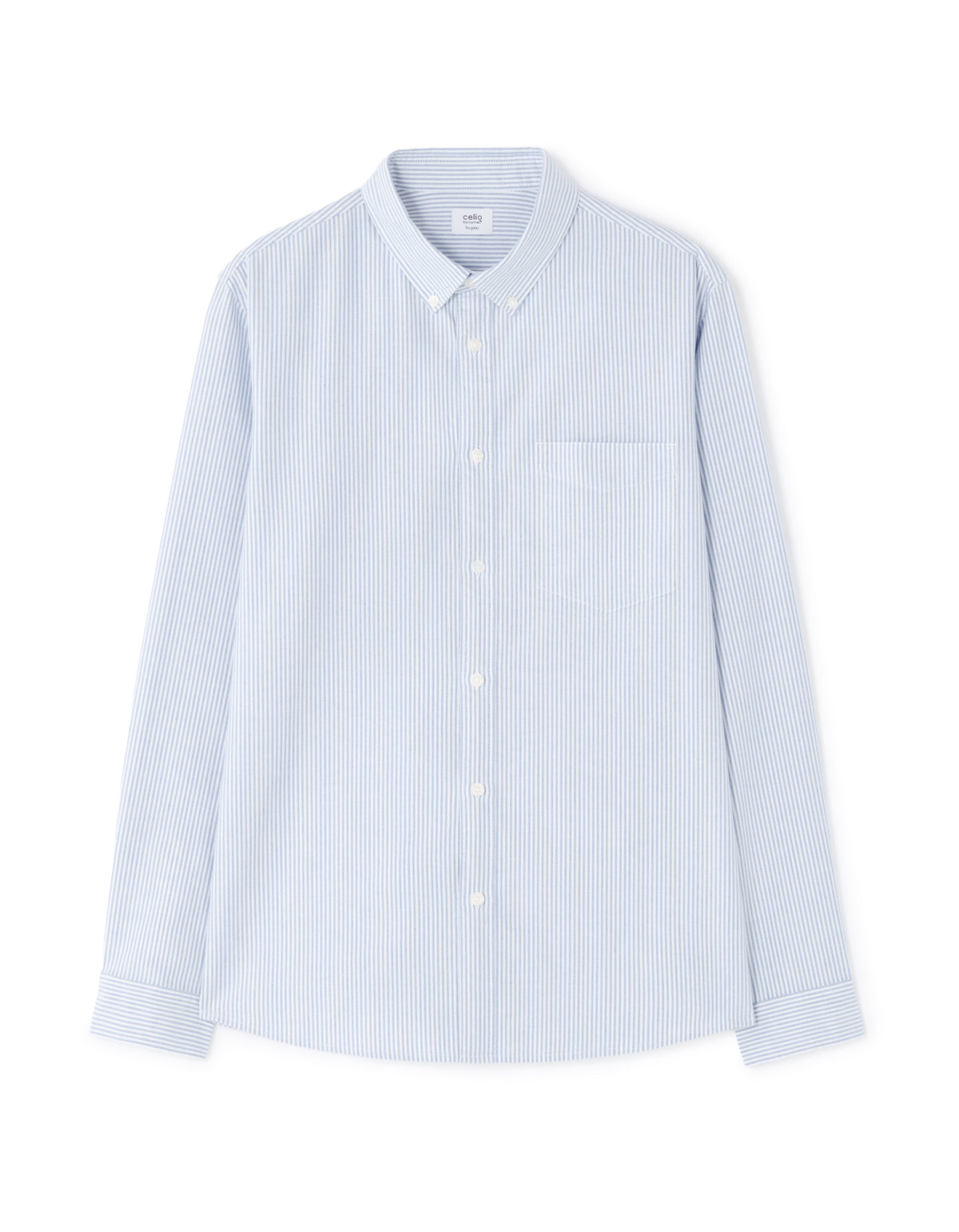 Regular Fit 100% Cotton Striped Spread Collar Shirt - Blue