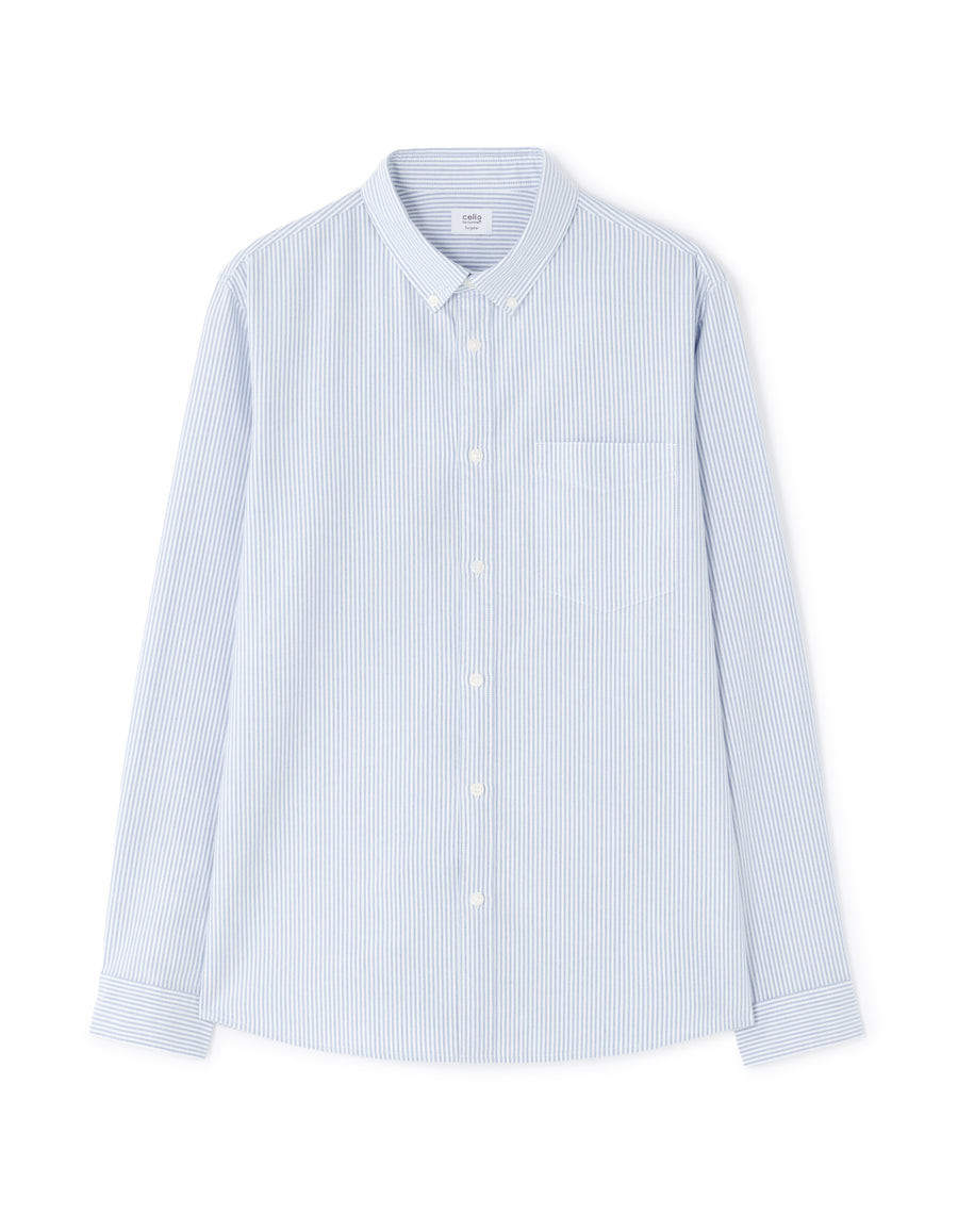 Regular Fit 100% Cotton Striped Spread Collar Shirt - Blue