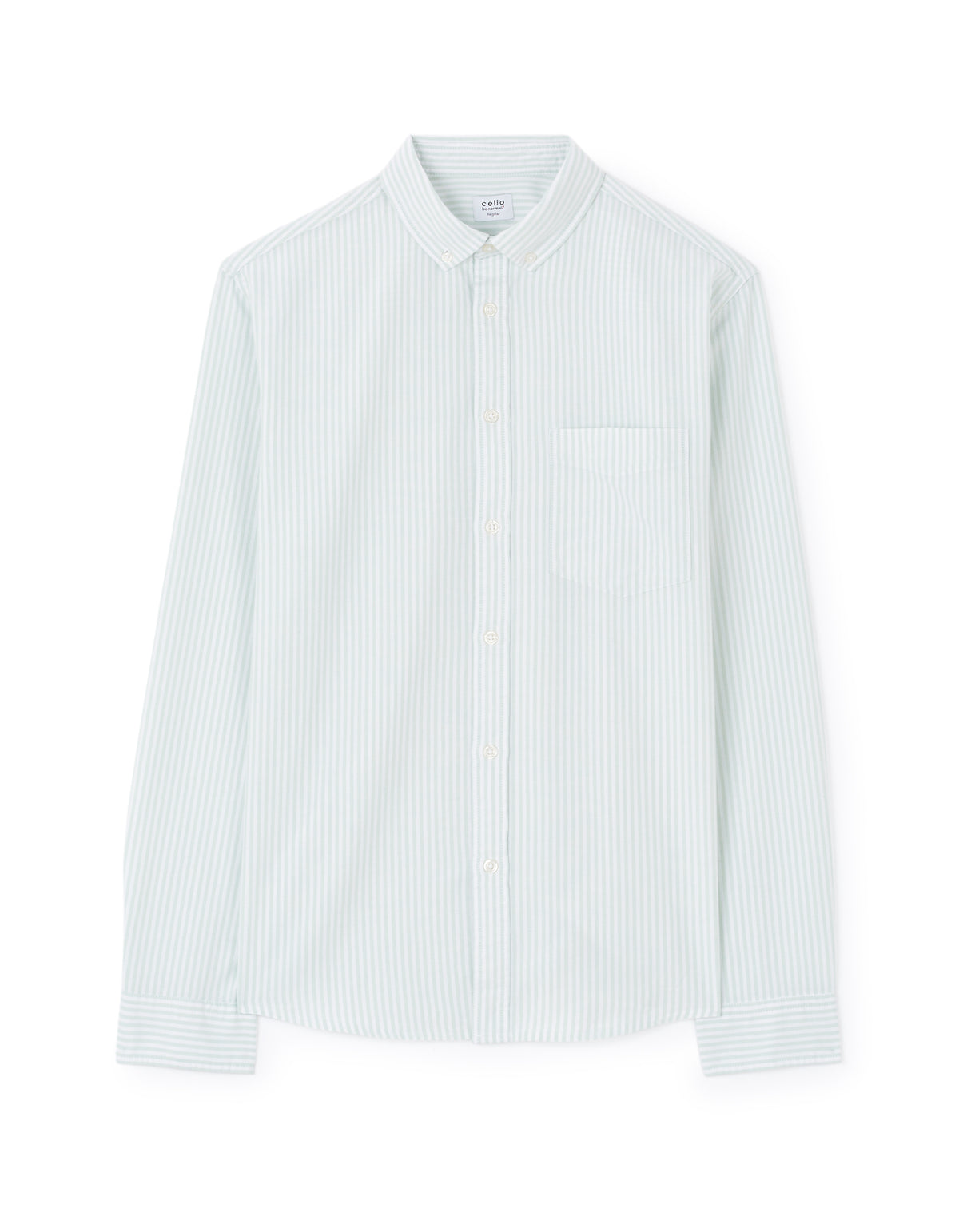 Regular Fit 100% Cotton Striped Button Down Collar Shirt - Green