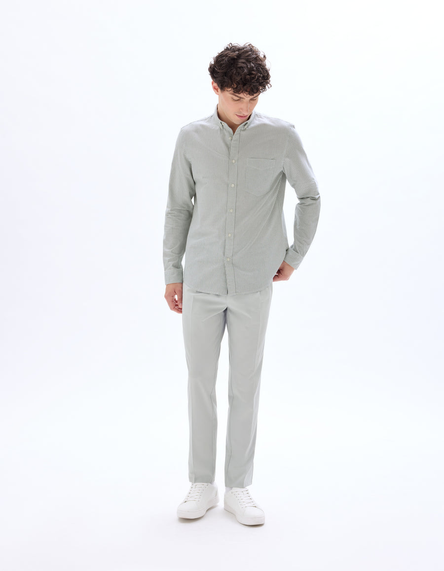 Regular Fit Cotton Striped Button Down Collar Shirt - Green