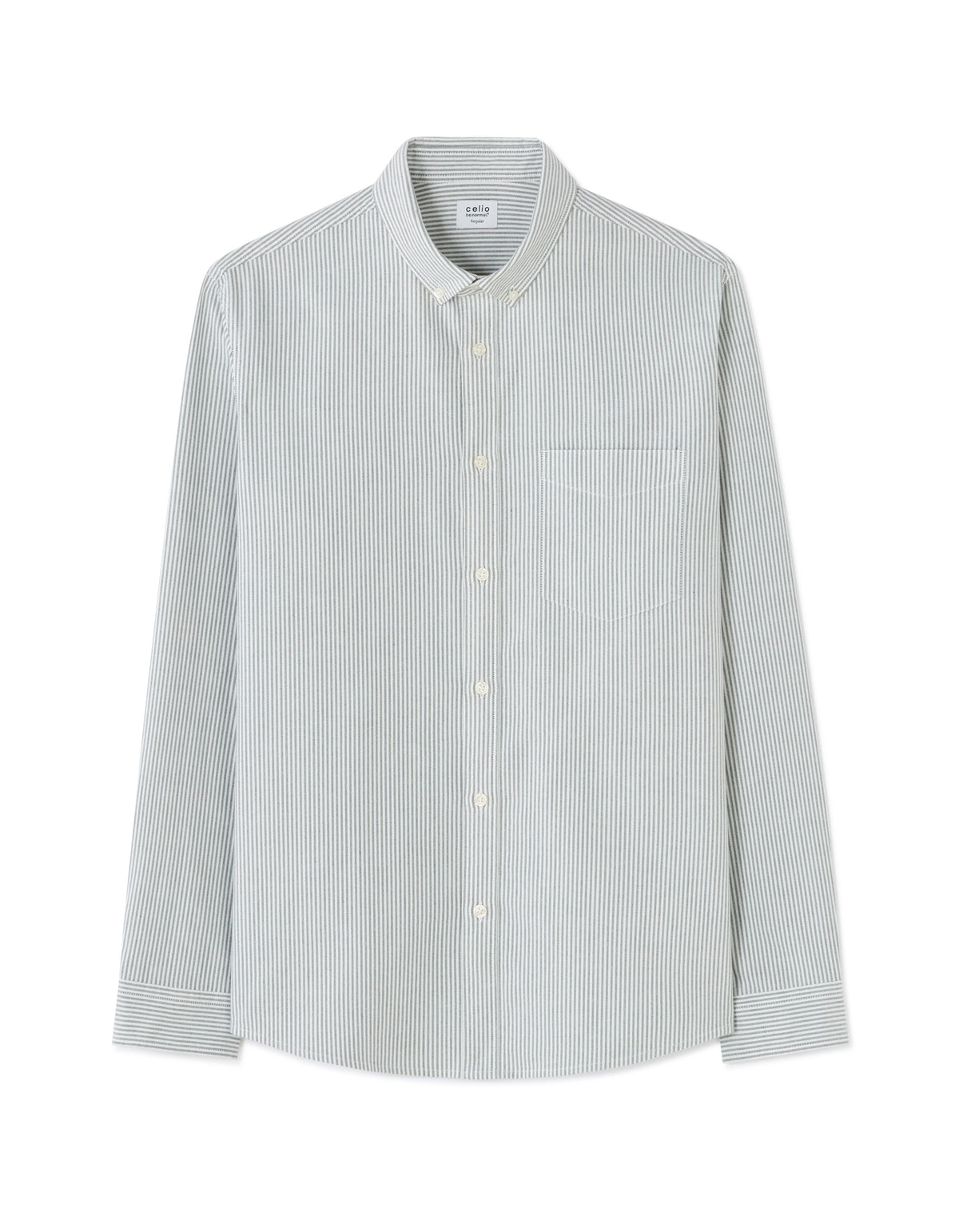 Regular Fit Cotton Striped Button Down Collar Shirt - Green