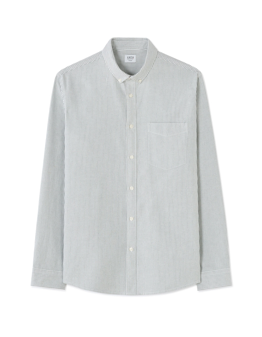 Regular Fit Cotton Striped Button Down Collar Shirt - Green