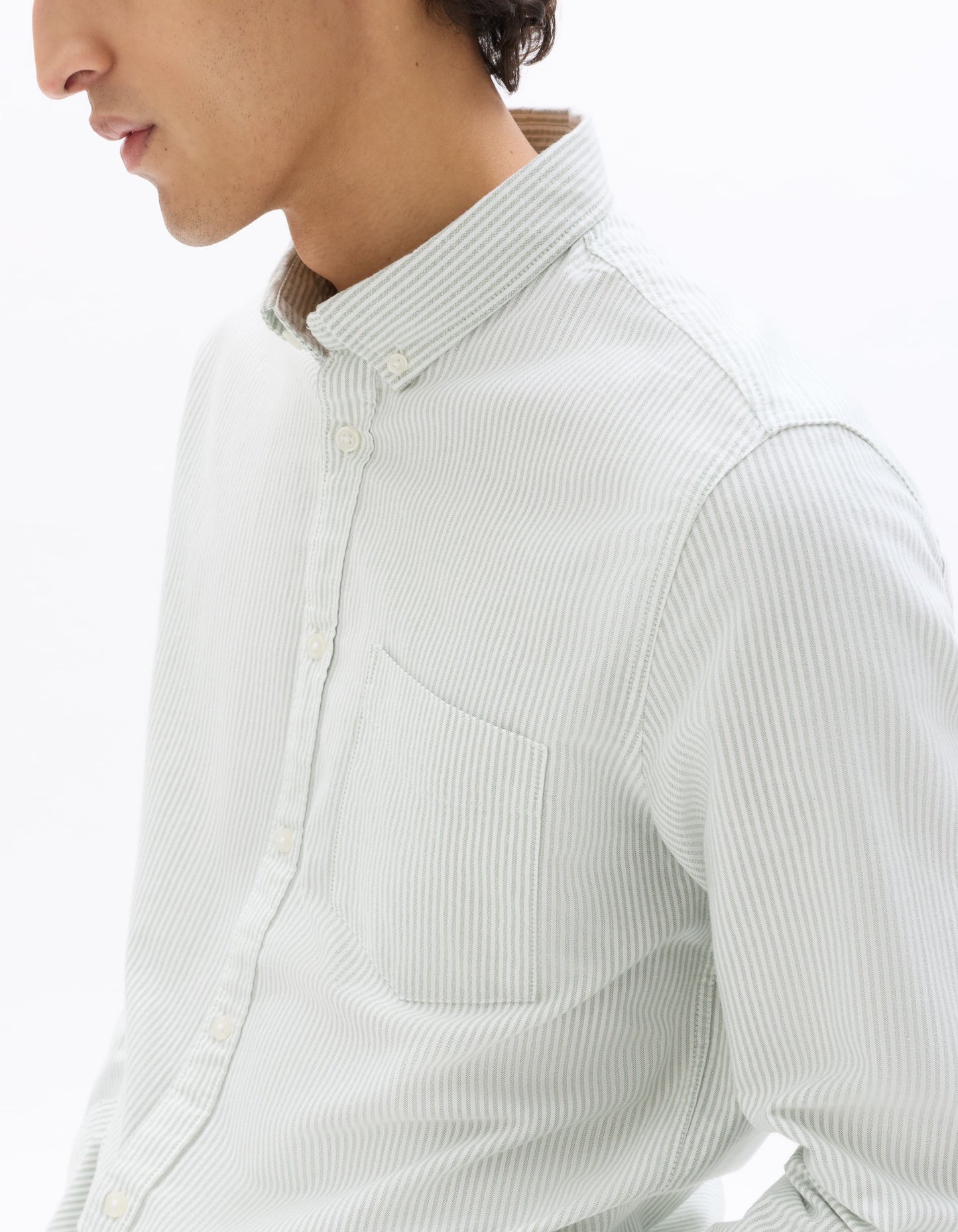 Celio Vertical Stripes Regular Fit Cotton Green Shirts