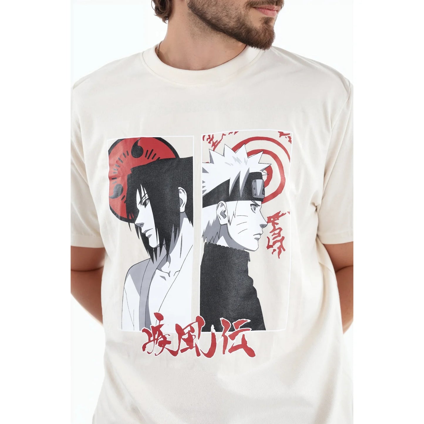 Celio* Naruto Regular Fit Cotton Off White T-Shirt