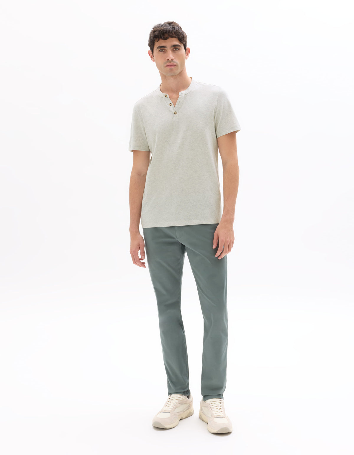 Straight Fit Cotton Blend Melange T-Shirt - Grey