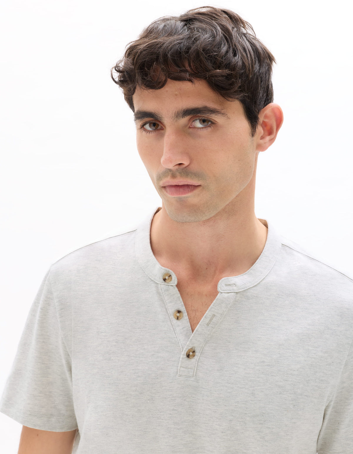 Straight Fit Cotton Blend Melange T-Shirt - Grey