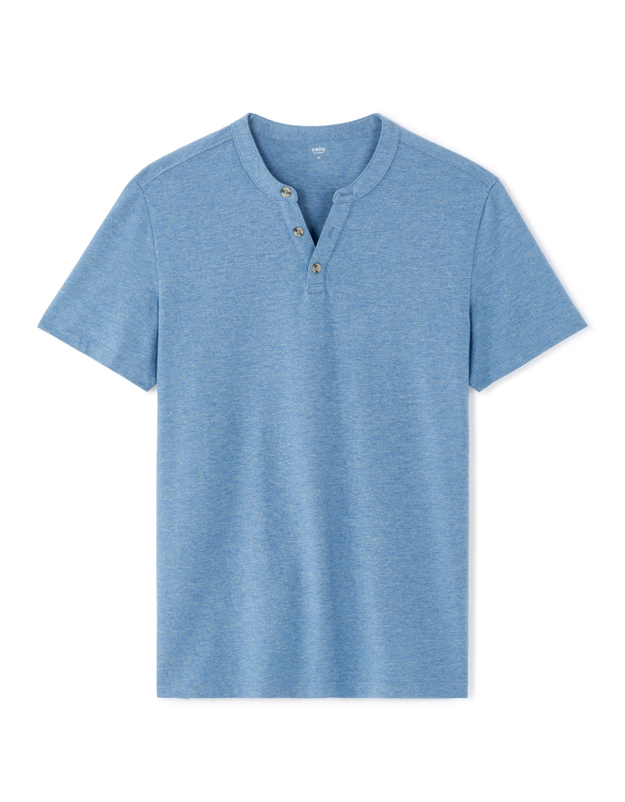 Regular Fit Cotton Blend Melange T-Shirt - Navy Blue