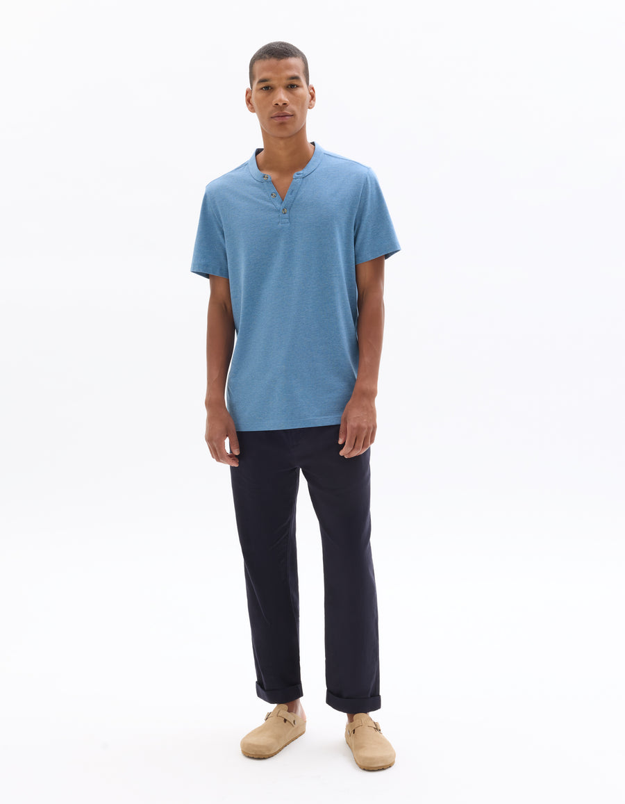Regular Fit Cotton Blend Melange T-Shirt - Navy Blue