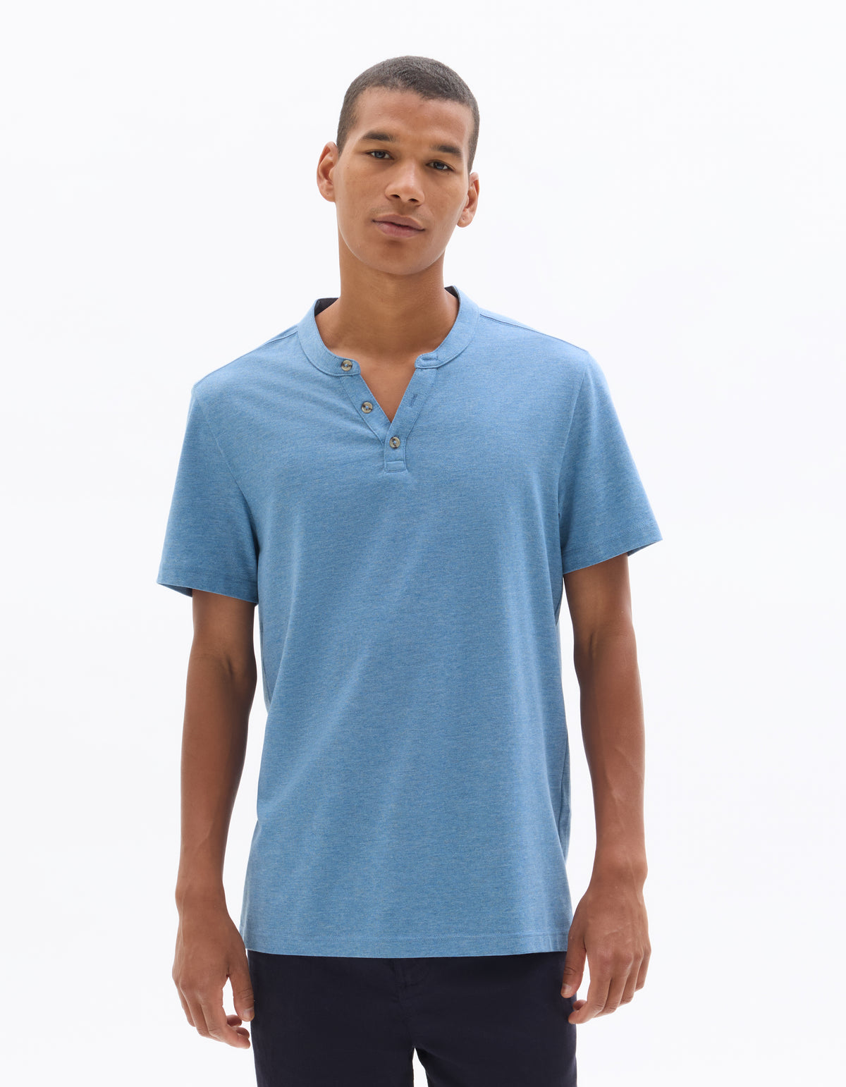 Regular Fit Cotton Blend Melange T-Shirt - Navy Blue