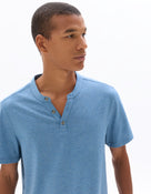 Regular Fit Cotton Blend Melange T-Shirt - Navy Blue