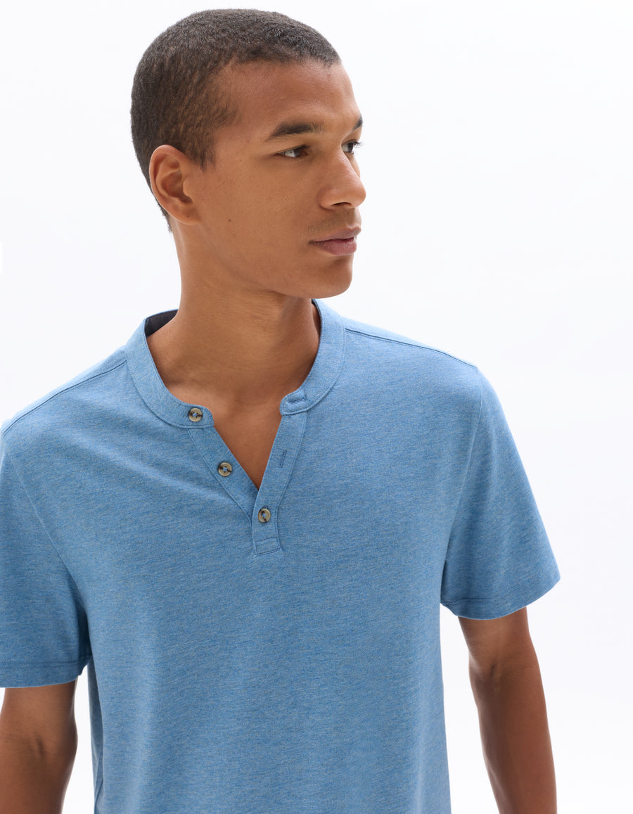 Regular Fit Cotton Blend Melange T-Shirt - Navy Blue