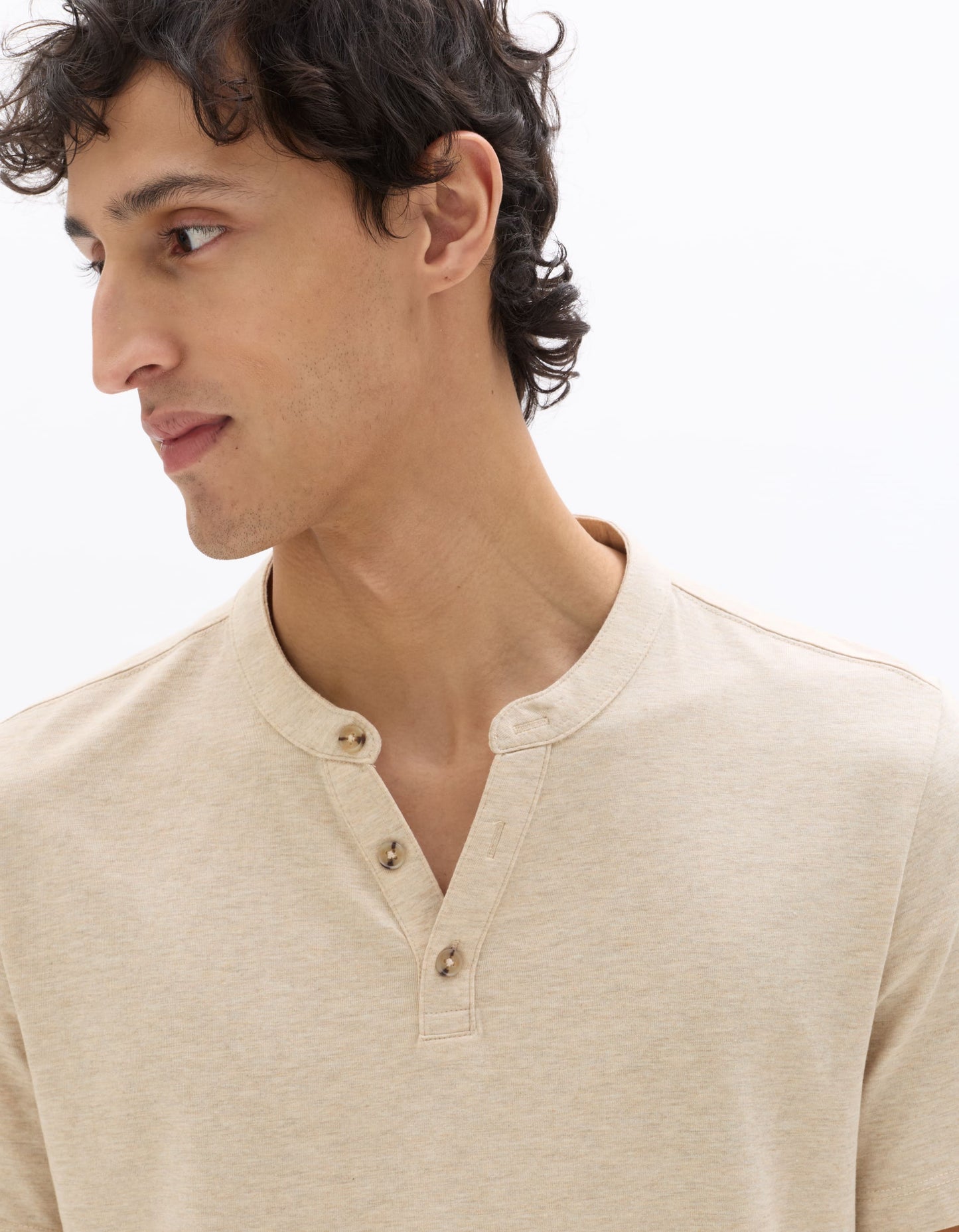 Celio Melange Straight Fit Cotton Blend Beige Tshirts