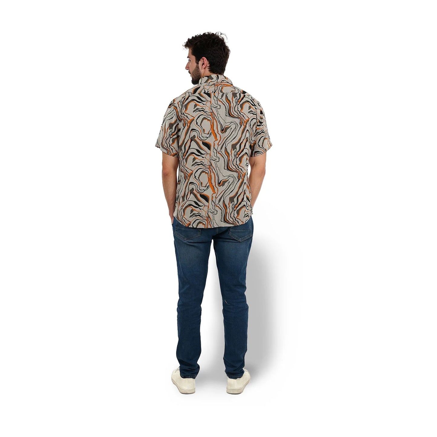 Celio* Printed Regular Fit Viscose Taupe Shirt