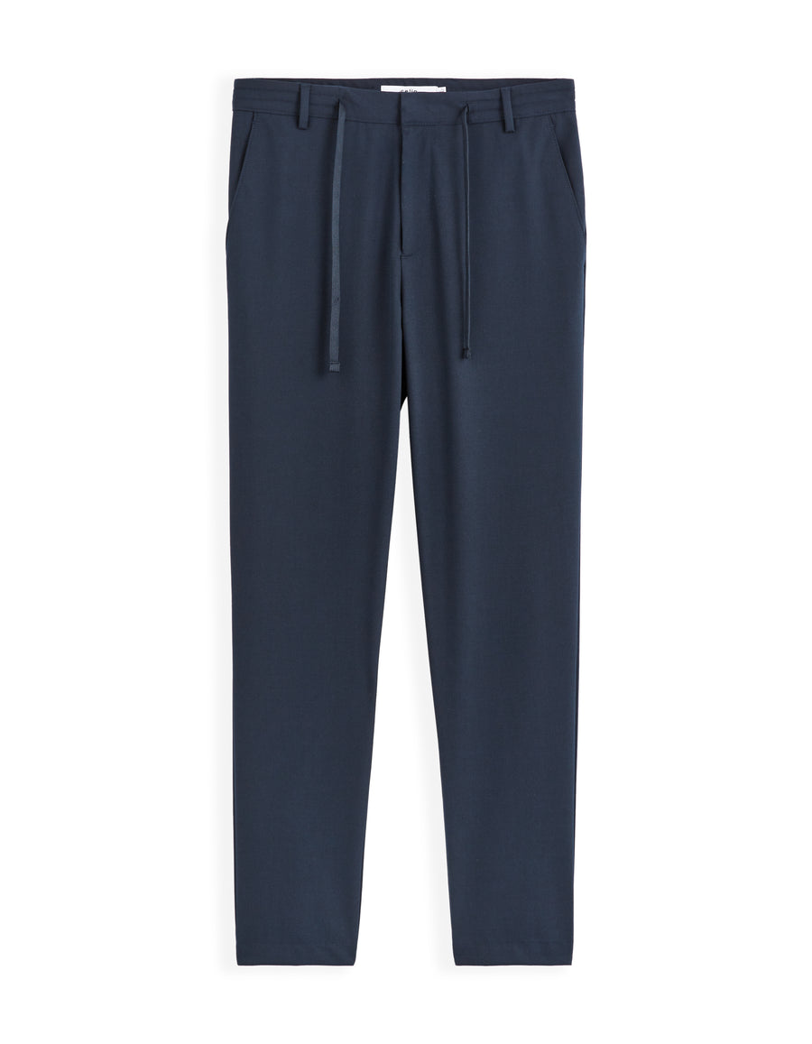 Slim Fit Poly Viscose Trousers - Navy Blue