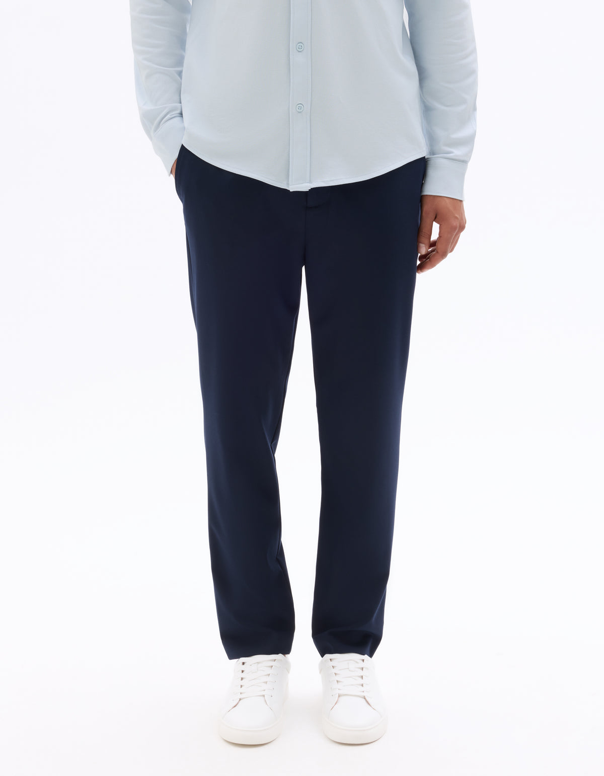 Slim Fit Poly Viscose Trousers - Navy Blue