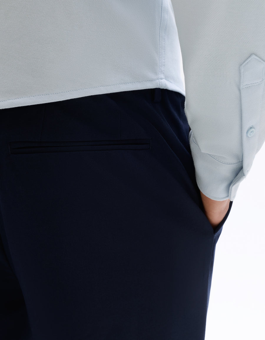 Slim Fit Poly Viscose Trousers - Navy Blue
