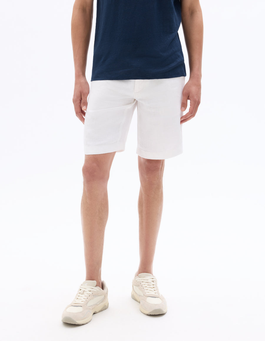 Bermuda Fit 100% Linen Shorts - White