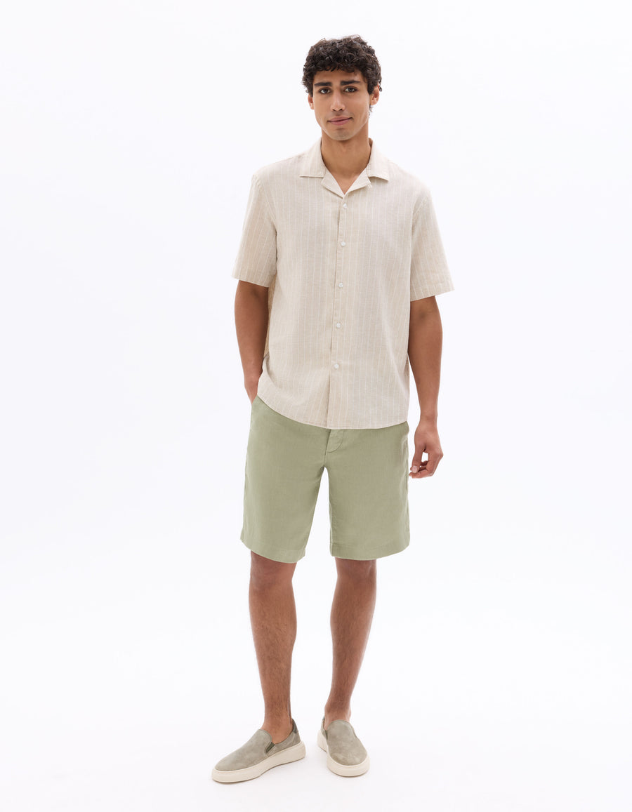 Relaxed Fit 100% Linen Shorts - Green