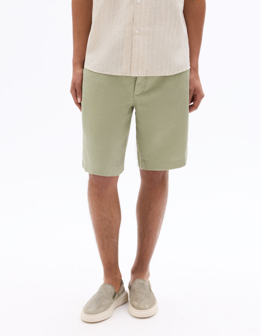 Relaxed Fit 100% Linen Shorts - Green