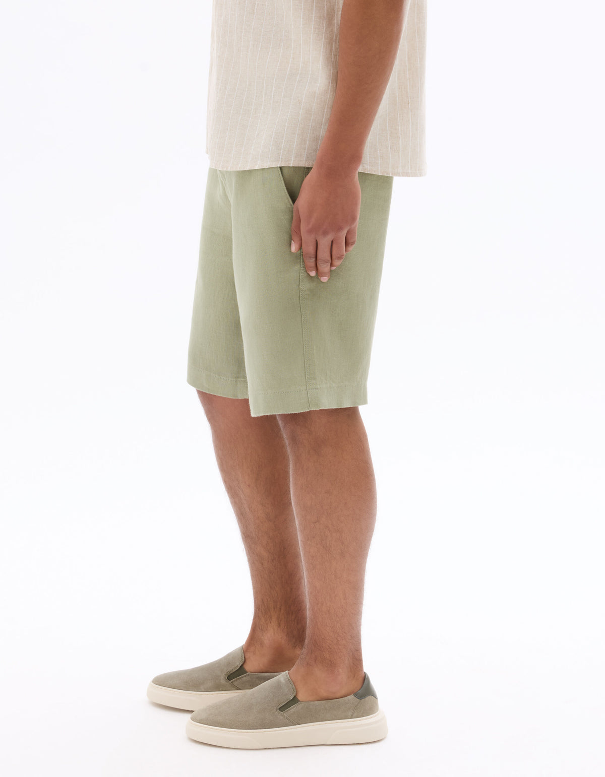 Relaxed Fit 100% Linen Shorts - Green