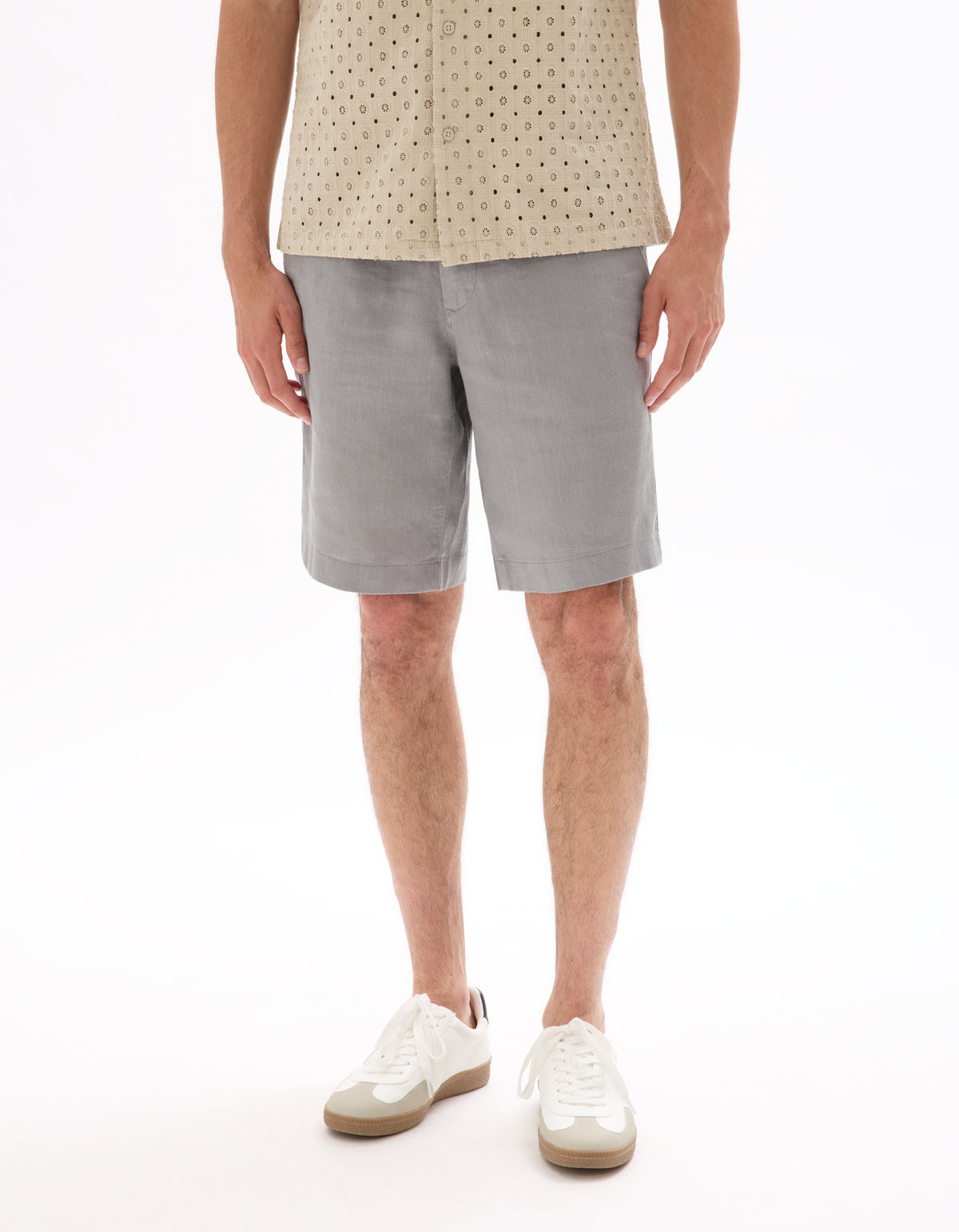 Bermuda Fit 100% Linen Solid Shorts - Grey