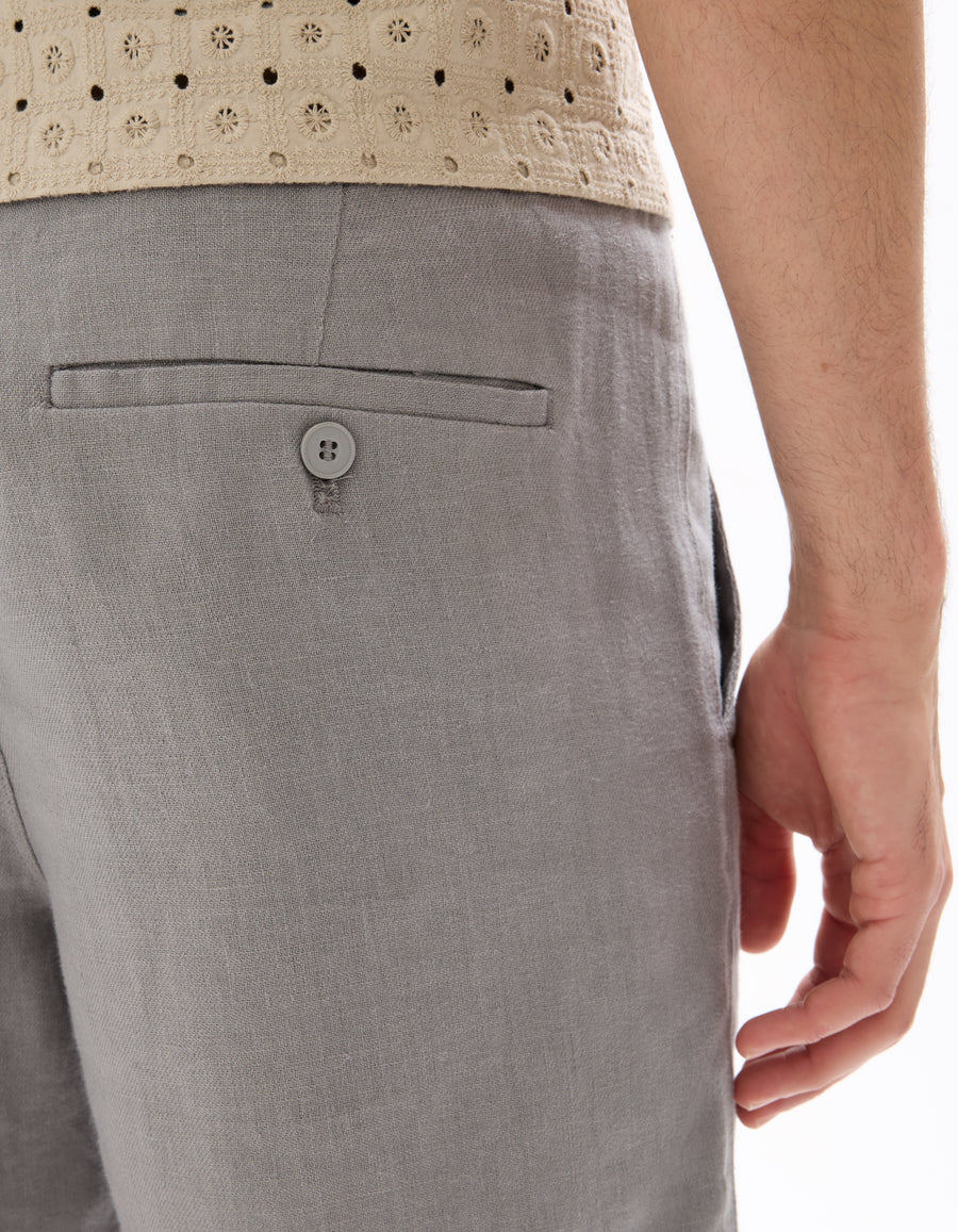 Bermuda Fit 100% Linen Solid Shorts - Grey