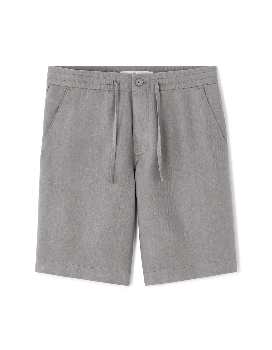 Bermuda Fit 100% Linen Solid Shorts - Grey